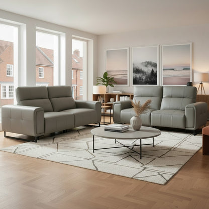 Richmond Electric Recliner Grey Leather 3+2 Sofa Suite