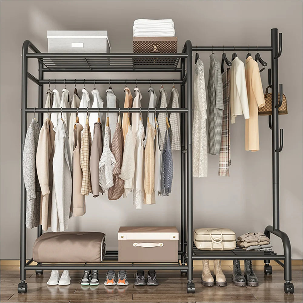 Floor Standing Clothes Rail with Wheels-Double Tier