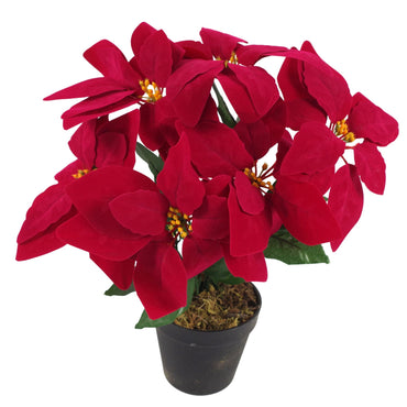 Artificial Christmas Xmas Red Poinsettia 40cm Gold Honeycomb Metal Planter