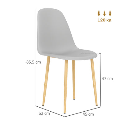 Aurora Dining Chairs Set of 4 w/ Curved Back, Steel Legs, Grey