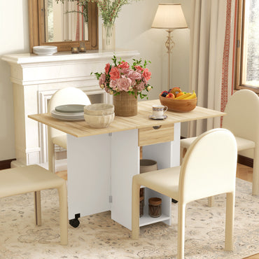 Aurora Foldable Dining Table, Drop Leaf Table with Storage for Kitchen, Oak
