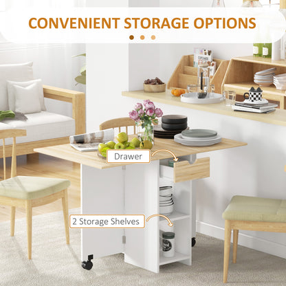 Aurora Foldable Dining Table, Drop Leaf Table with Storage for Kitchen, Oak