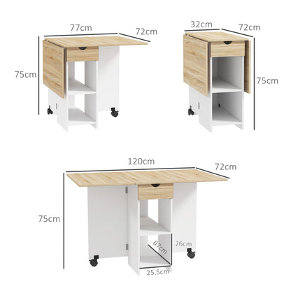 Aurora Foldable Dining Table, Drop Leaf Table with Storage for Kitchen, Oak