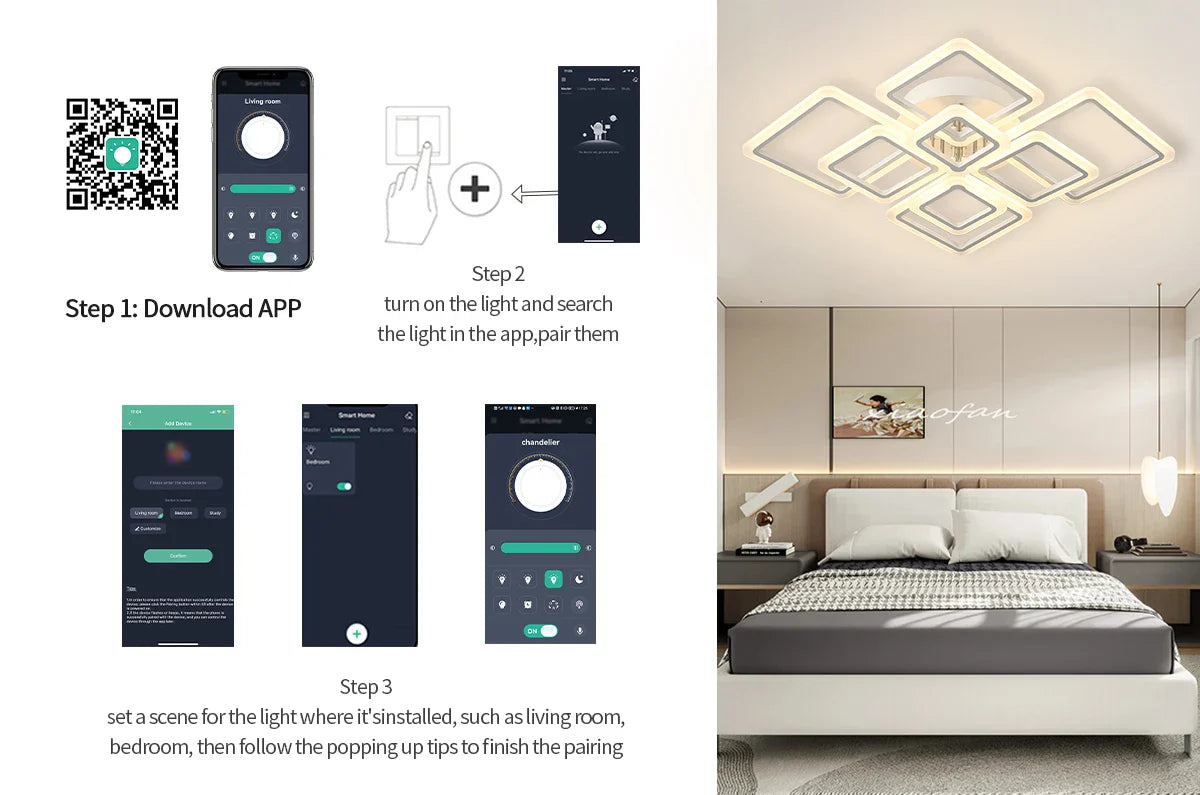 Modern LED Ceiling Light Dimmable Lamp Fixture Acrylic Flush Chandelier