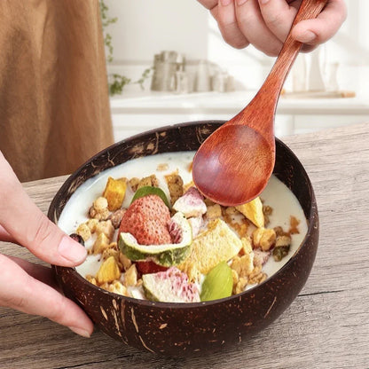 Natural Reusable Coconut Bowls And Wooden Spoon