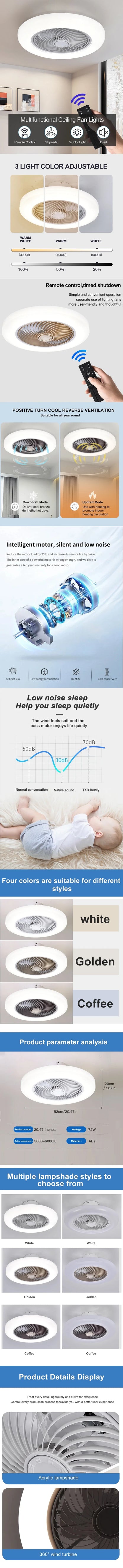 Smart Ceiling Fan Silent Blades with Lights Remote Control