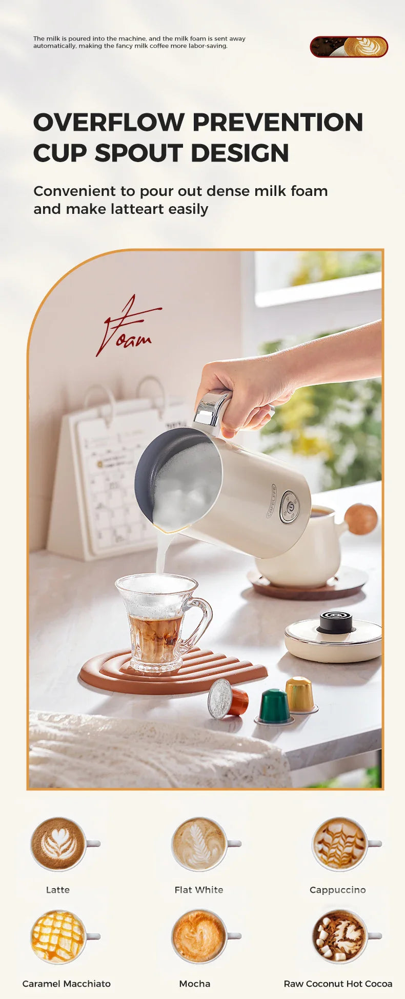 Automatic Milk Frother - Electric Foamer Hot Cold Cappuccino Maker Chocolate Mixer Warmer