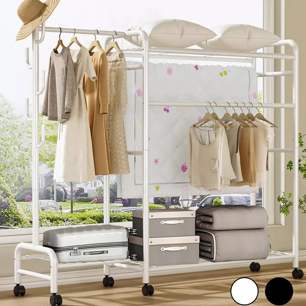 Floor Standing Clothes Rail with Wheels-Double Tier