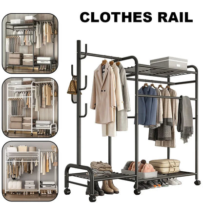 Floor Standing Clothes Rail with Wheels-Double Tier