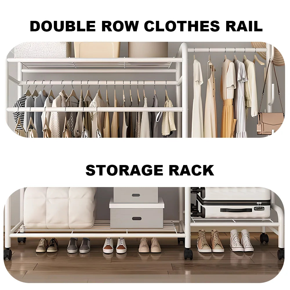 Floor Standing Clothes Rail with Wheels-Double Tier