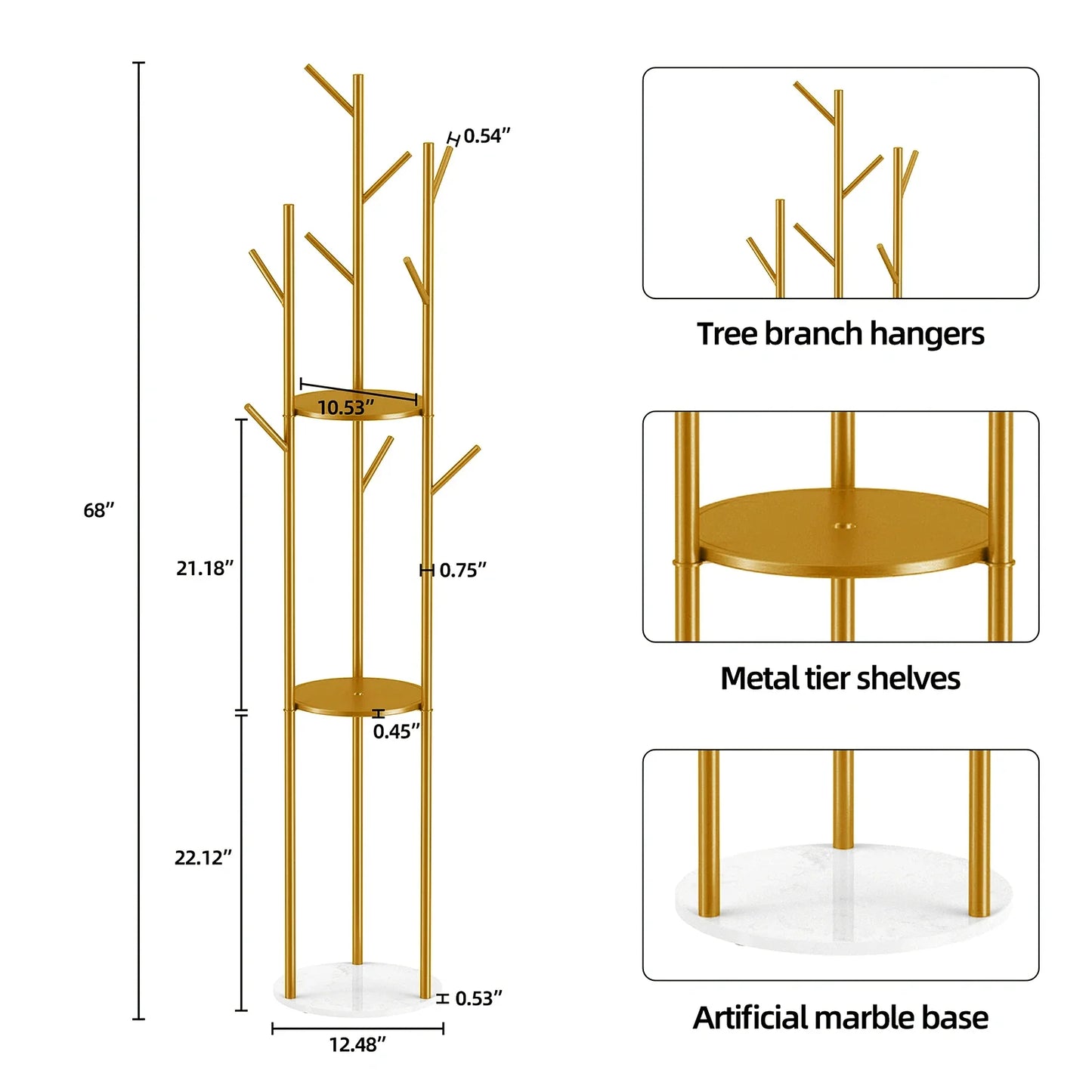 Marble Coat Rack Hanger for Bedroom Office-Gold