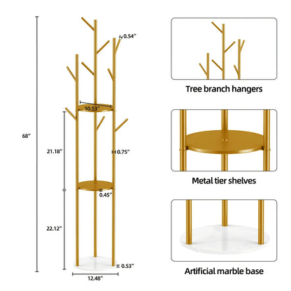 Marble Coat Rack Hanger for Bedroom Office-Gold