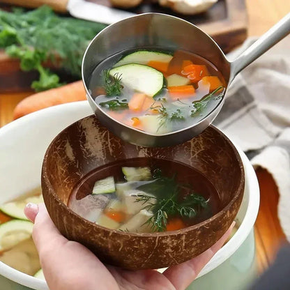 Natural Reusable Coconut Bowls And Wooden Spoon