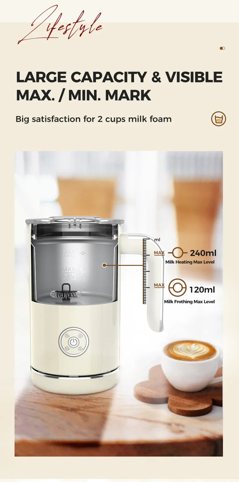 Automatic Milk Frother - Electric Foamer Hot Cold Cappuccino Maker Chocolate Mixer Warmer