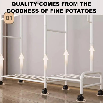 Floor Standing Clothes Rail with Wheels-Double Tier