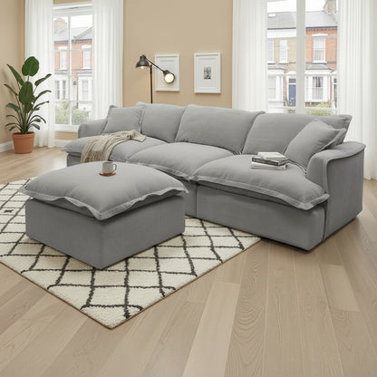 Santa Barbara Modular Grey Fabric Sofa With Footstool