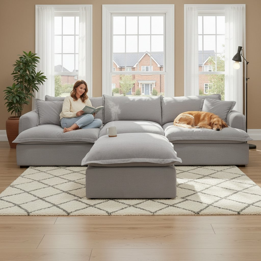 Santa Barbara Modular Grey Fabric Sofa With Footstool