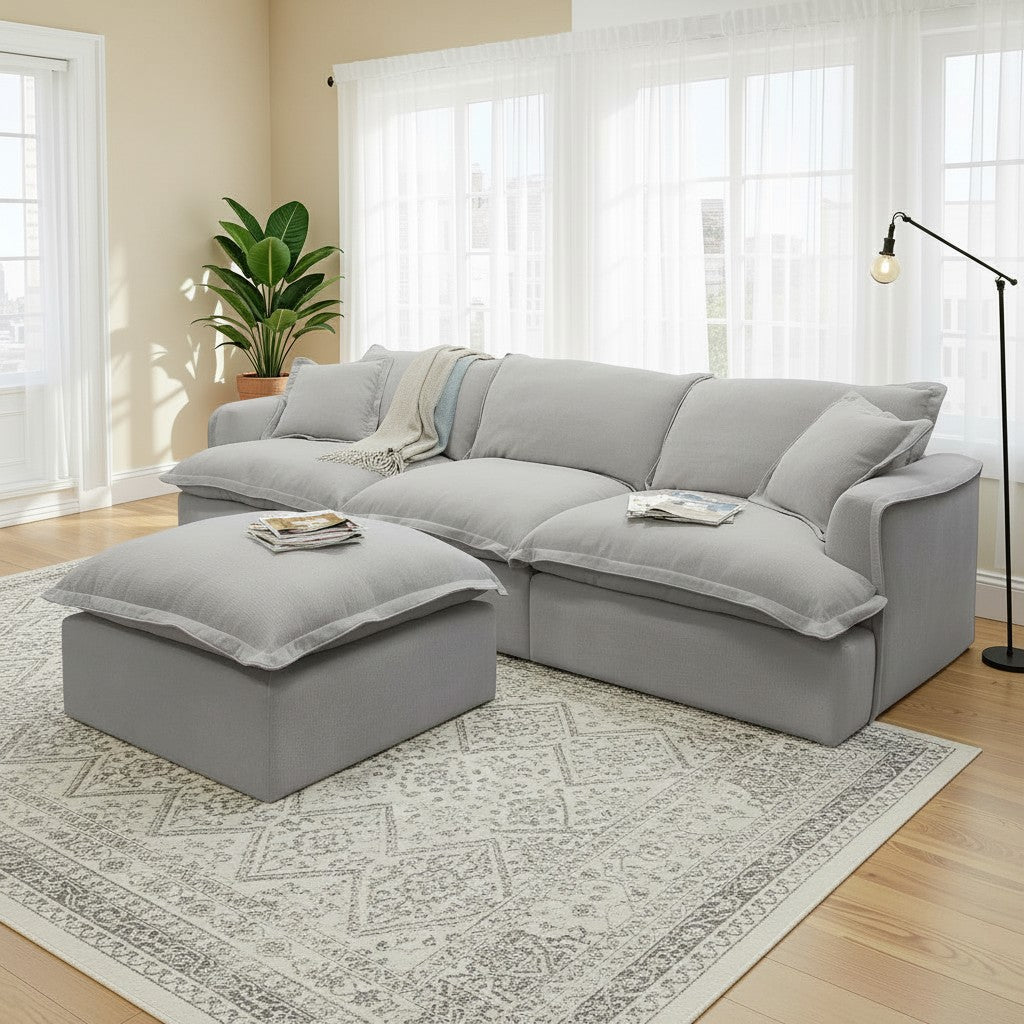 Santa Barbara Modular Stone Beige Fabric Sofa With Footstool