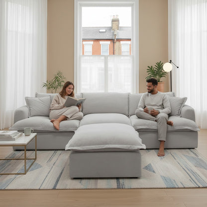 Santa Barbara Modular Stone Beige Fabric Sofa With Footstool