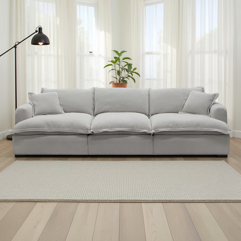 Santa Barbara Modular Stone Beige Fabric Sofa With Footstool