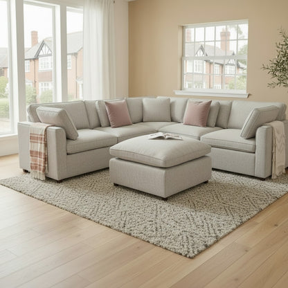 Santorini Grey Fabric Large Corner Sofa With Footstool