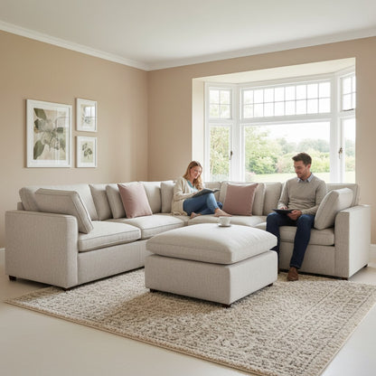 Santorini Grey Fabric Large Corner Sofa With Footstool