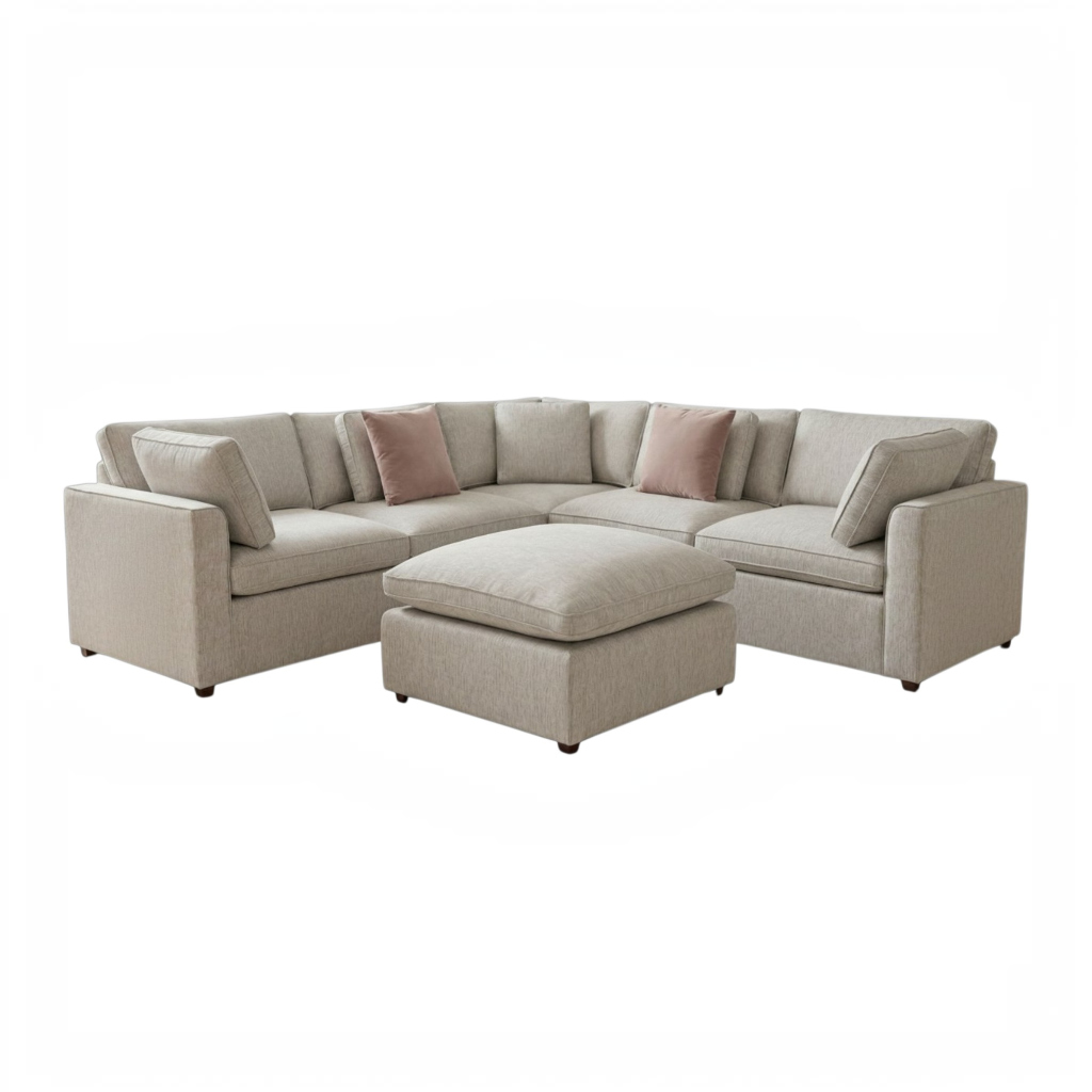 Santorini Grey Fabric Large Corner Sofa With Footstool