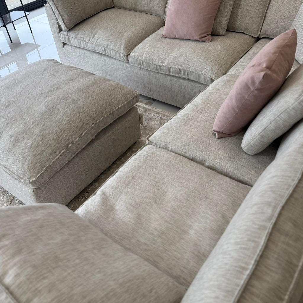 Santorini Grey Fabric Large Corner Sofa With Footstool