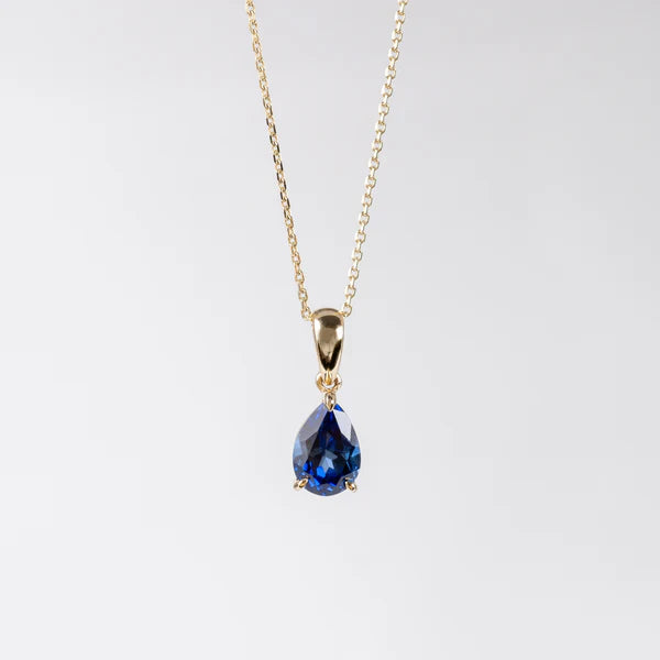 Sapphire Cubic Zirconia Pear Drop Pendant Necklace