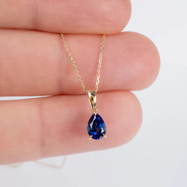 Sapphire Cubic Zirconia Pear Drop Pendant Necklace