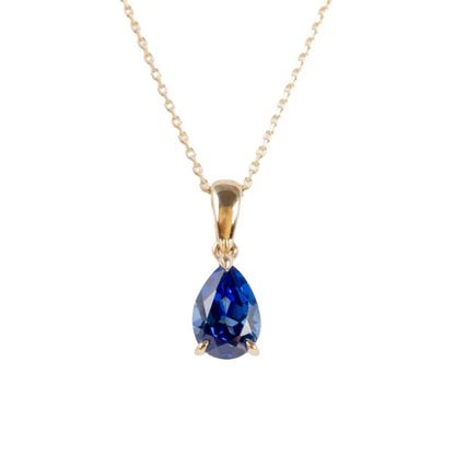 Sapphire Cubic Zirconia Pear Drop Pendant Necklace