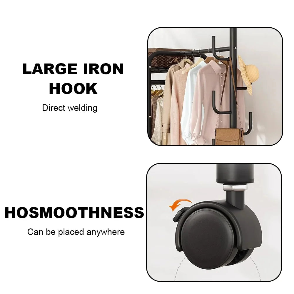 Floor Standing Clothes Rail with Wheels-Double Tier