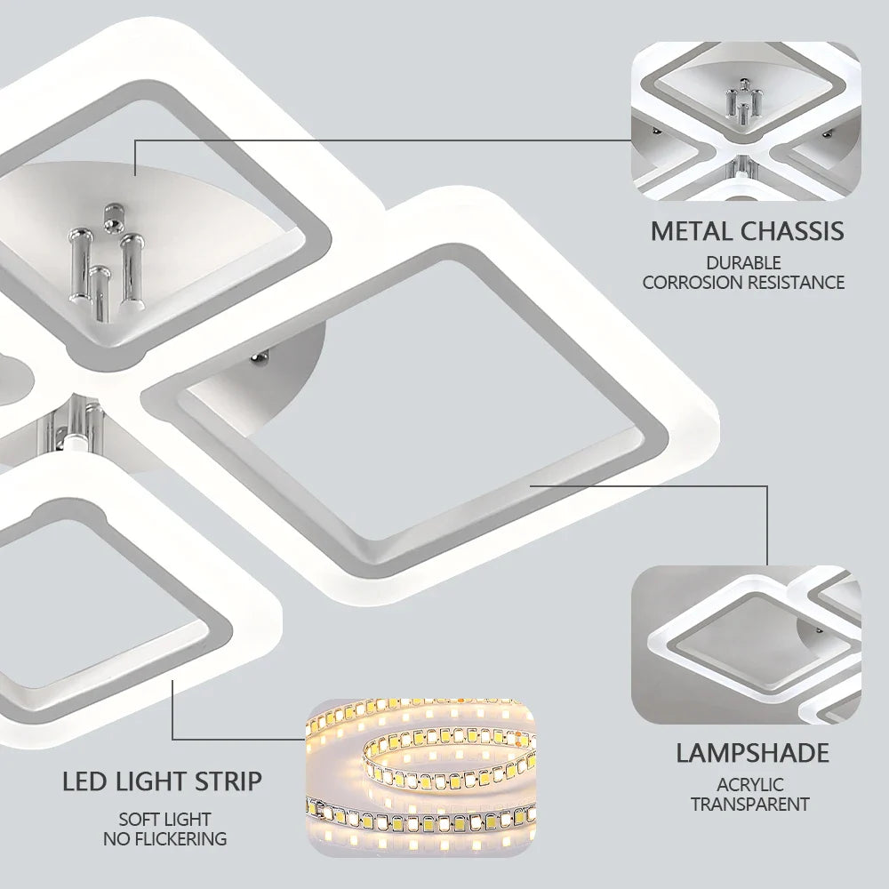 Modern LED Ceiling Light Dimmable Lamp Fixture Acrylic Flush Chandelier