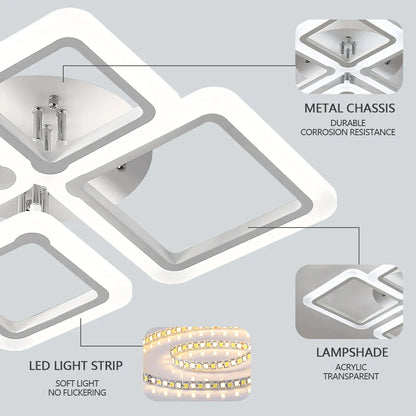 Modern LED Ceiling Light Dimmable Lamp Fixture Acrylic Flush Chandelier