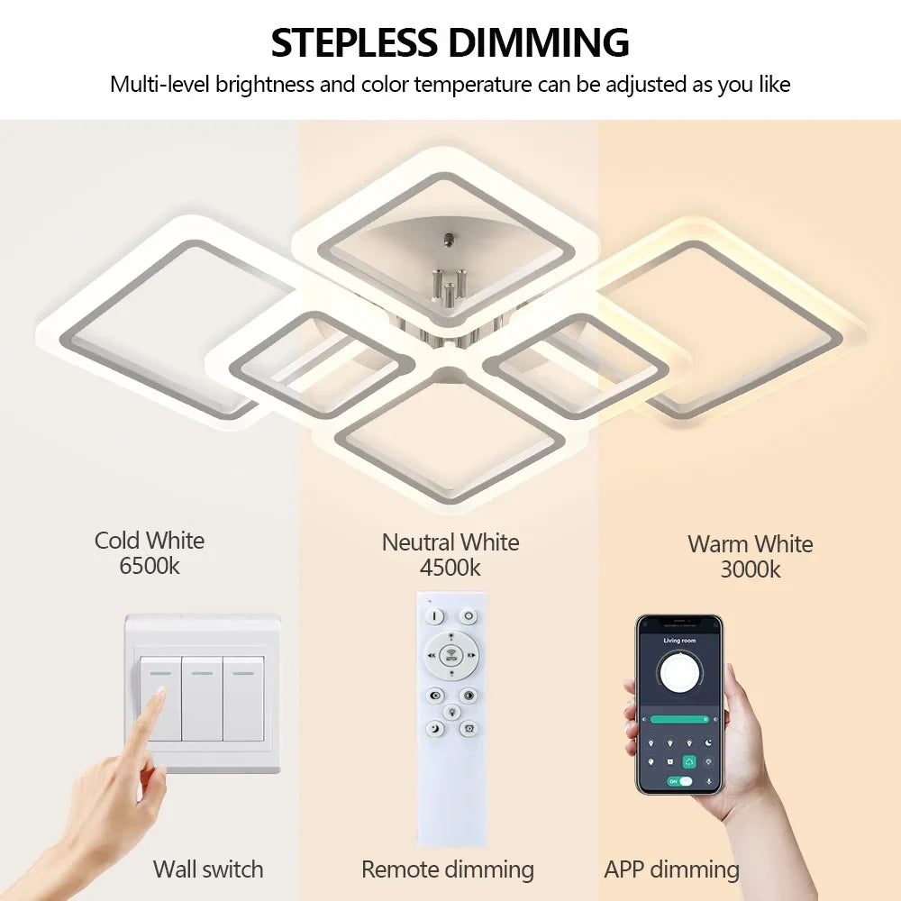 Modern LED Ceiling Light Dimmable Lamp Fixture Acrylic Flush Chandelier