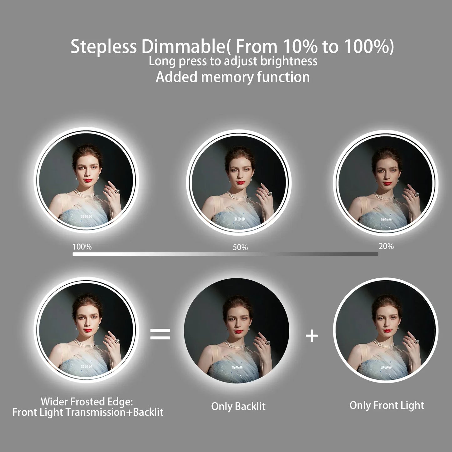 Smart Touch LED Bathroom Vanity Mirror Anti-Fog with Brighter Lights