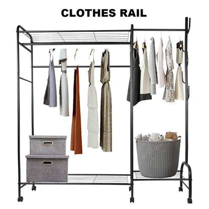 Floor Standing Clothes Rail with Wheels-Double Tier