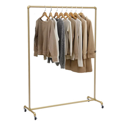 Standing Galvanized Pipe Clothing Rack With Wheels  120*40*160cm