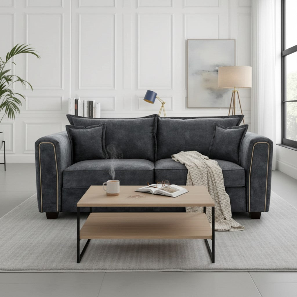 Serena Black Fabric 3 Seater Sofa