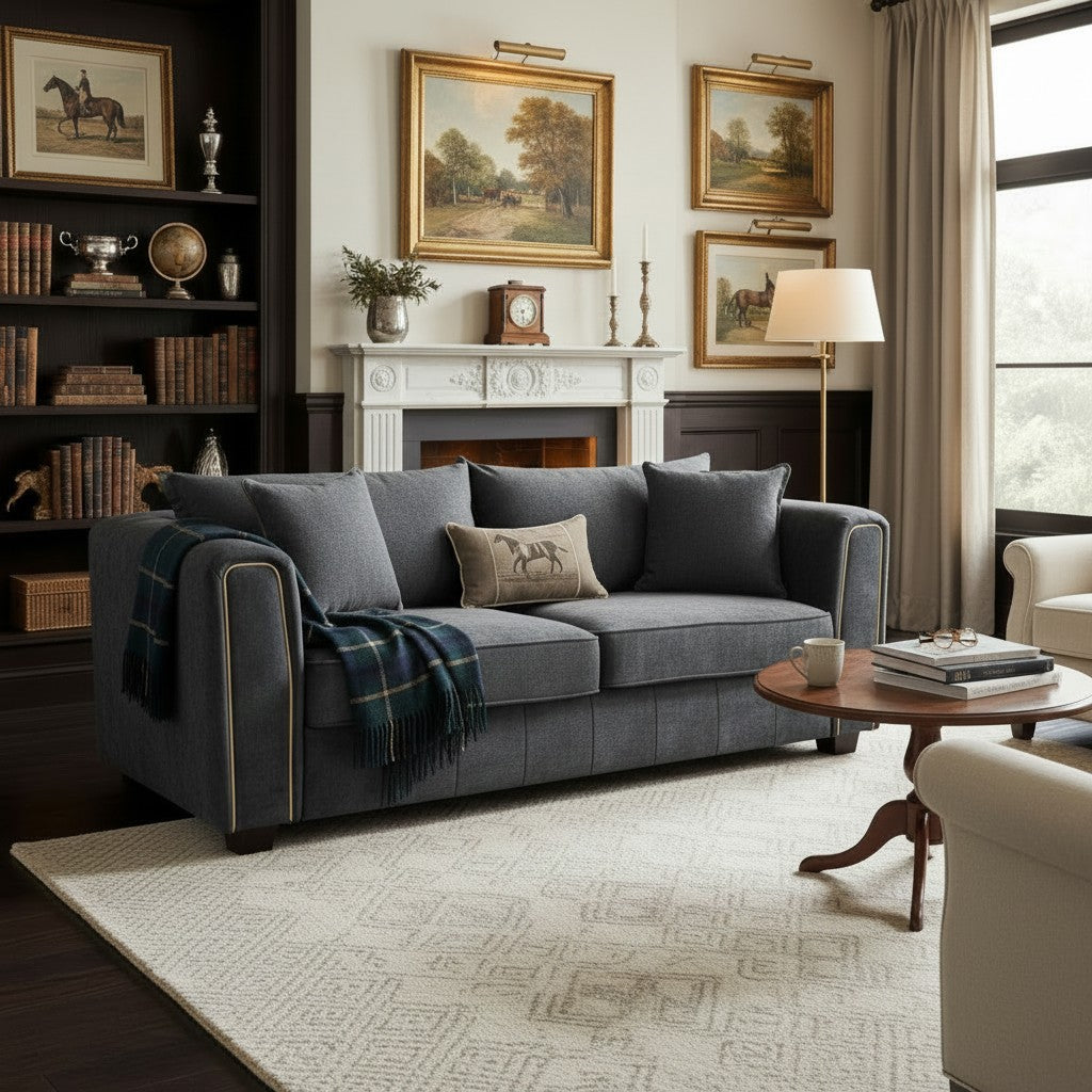 Serena Black Fabric 3 Seater Sofa