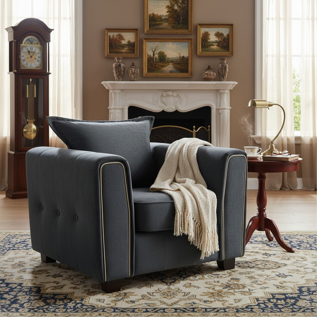 Serena Black Fabric Armchair