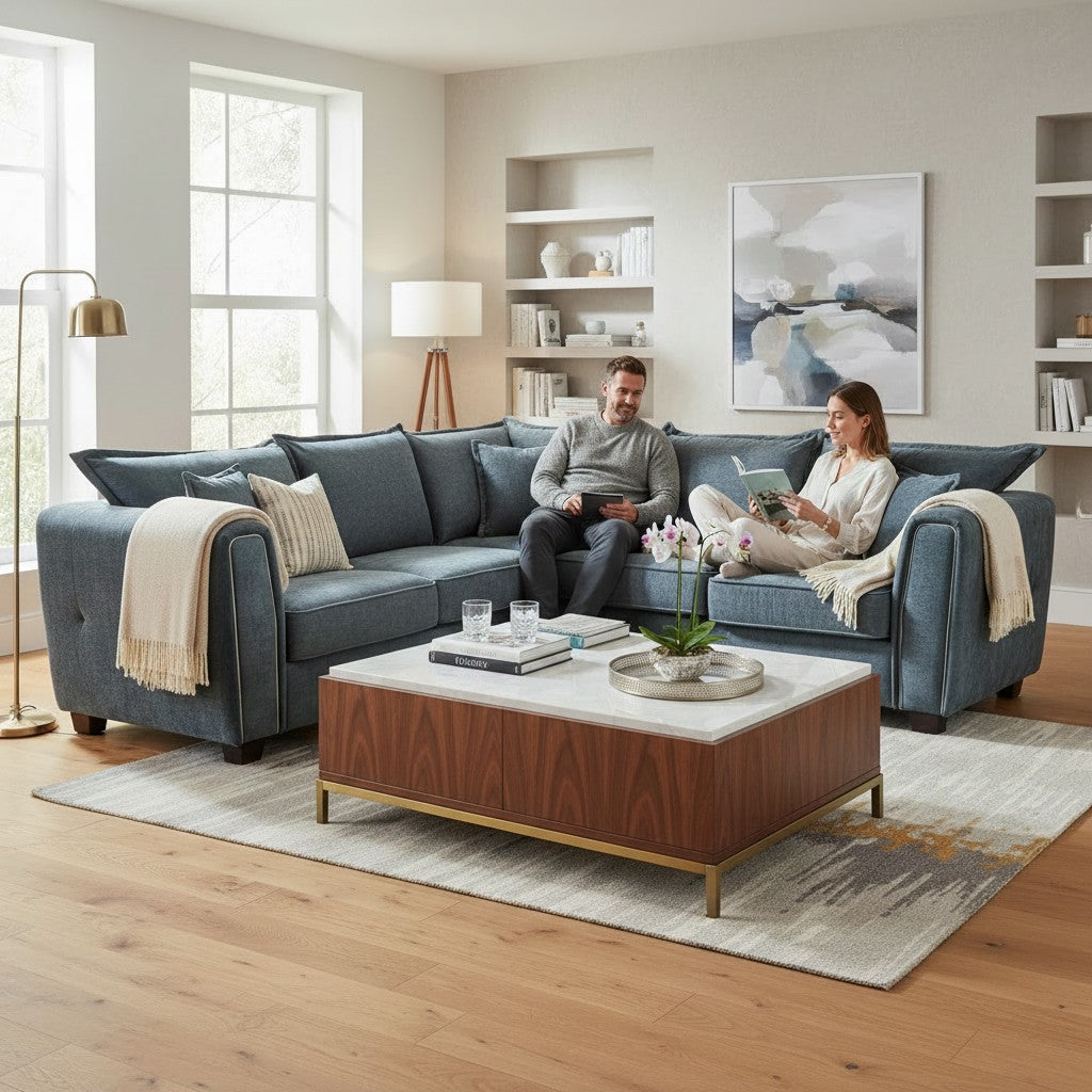 Serena Black Fabric Large Corner Sofa