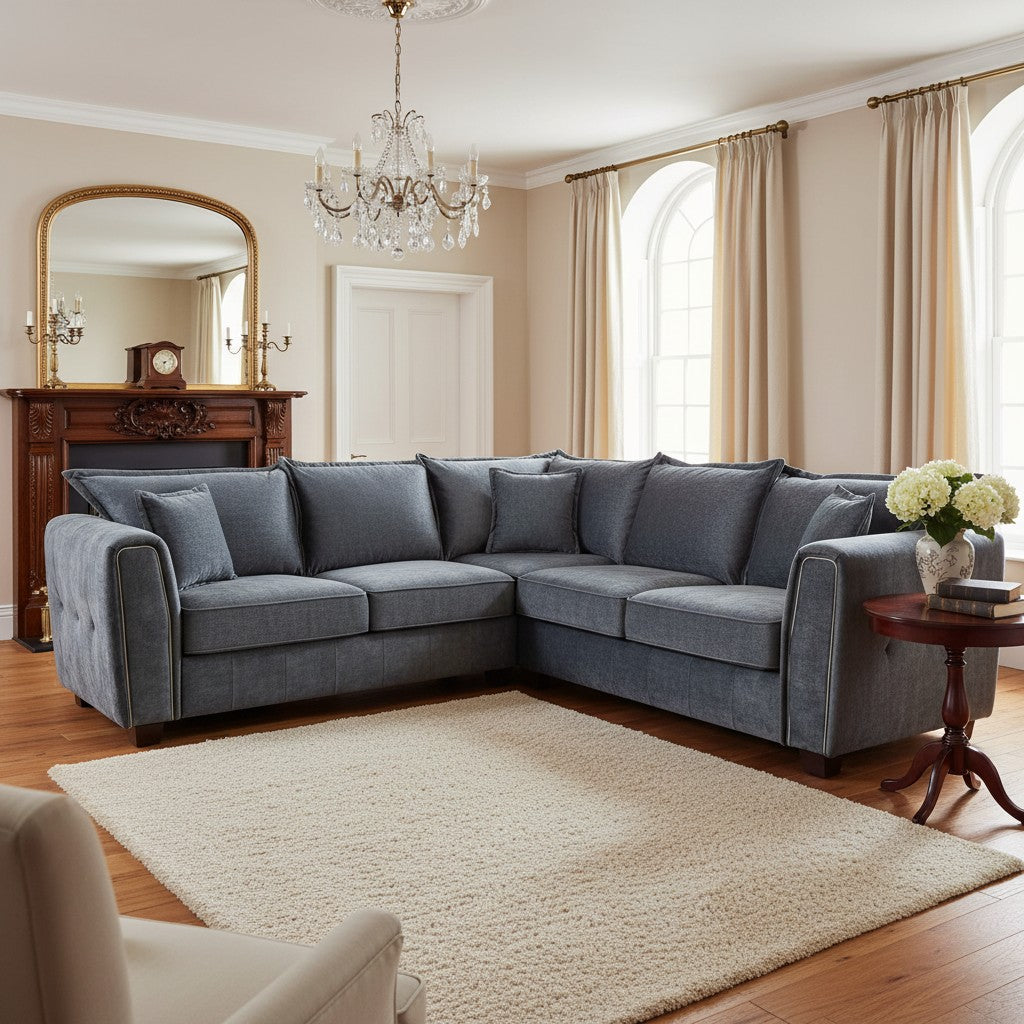Serena Black Fabric Large Corner Sofa