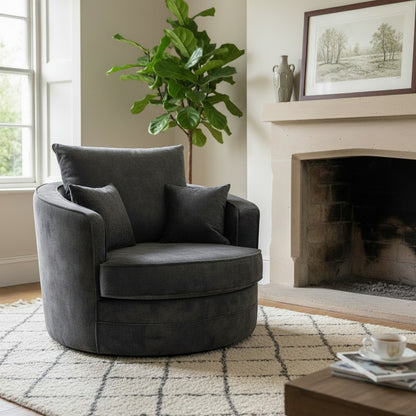 Serena Black Fabric Swivel Armchair