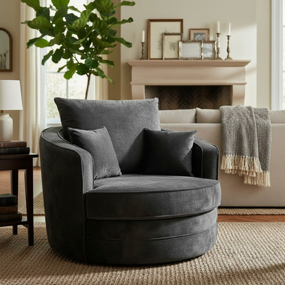 Serena Black Fabric Swivel Armchair