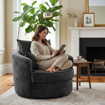 Serena Black Fabric Swivel Armchair