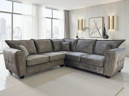Luxury Serena Large Brown Corner Sofa With Metal Trim & Quilted Sides