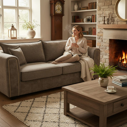 Serena Brown Fabric 3 Seater Sofa
