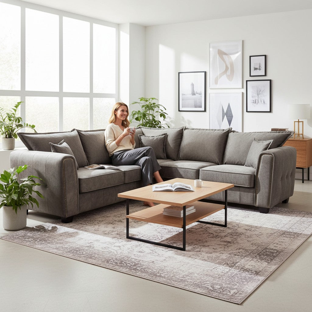 Serena Brown Fabric Large Corner Sofa