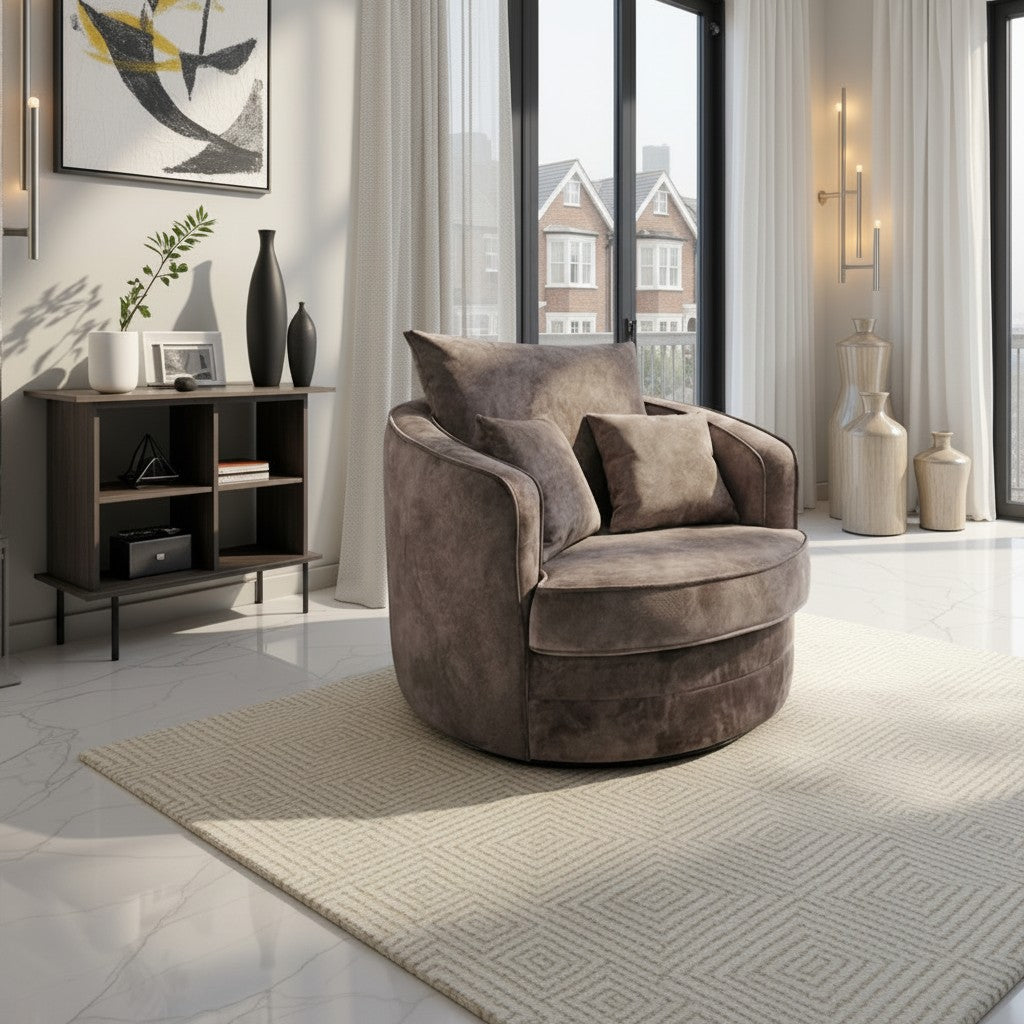 Serena Brown Fabric Swivel Armchair
